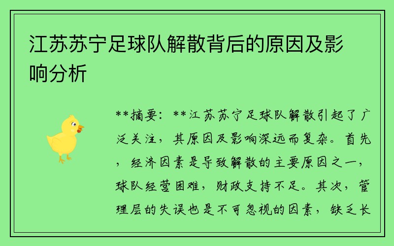 江苏苏宁足球队解散背后的原因及影响分析