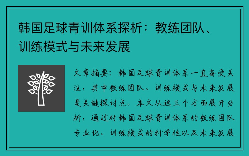 韩国足球青训体系探析：教练团队、训练模式与未来发展